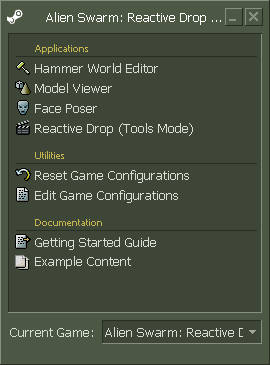 The Alien Swarm: Reactive Drop Authoring Tools menu.